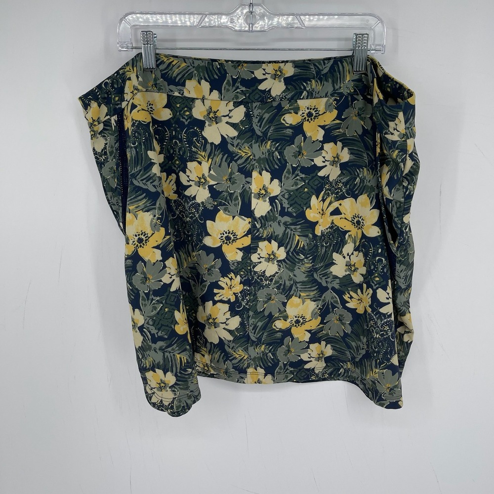 Sunday Women's Blue Floral Mesh Trim Stretch Active Skort Skirt Plus Size 2X